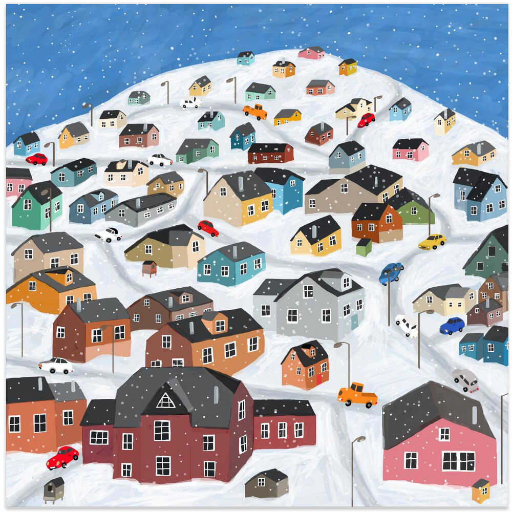 Snowy Village with Colorful Houses by Artist Carla daly
