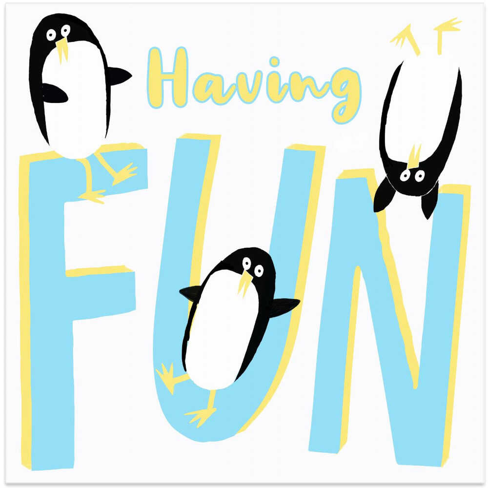 Having Fun Cute Penguins with Text