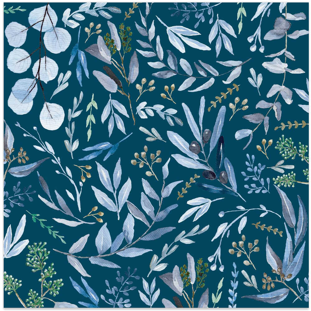 Eucalyptus Leaves Pattern Dark Blue