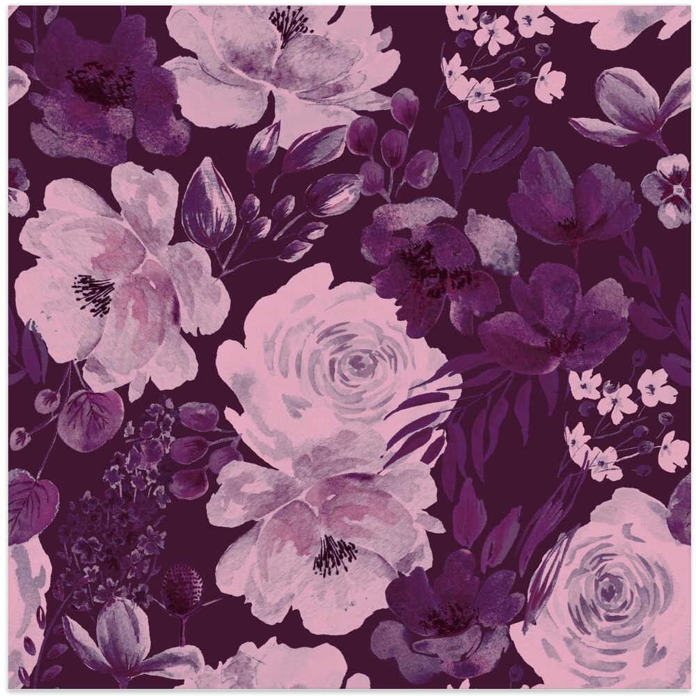 Floral Chaos Watercolor Pattern purple