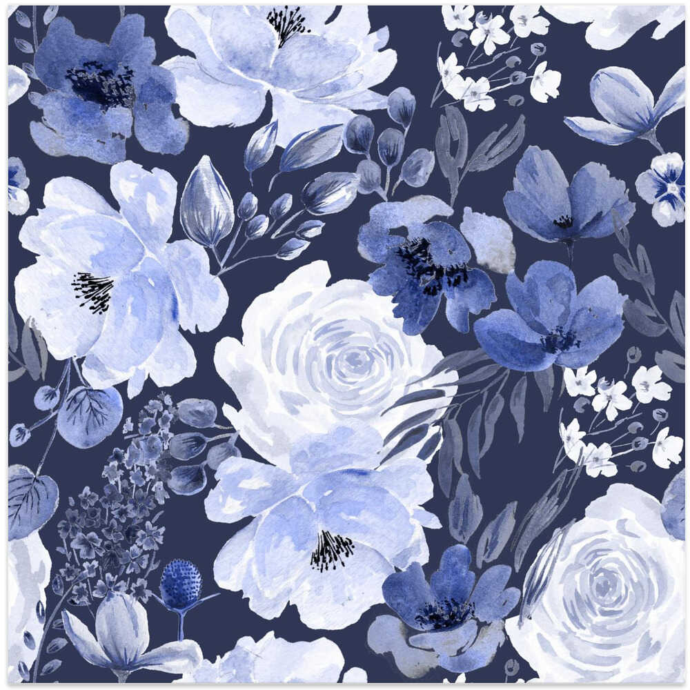 Floral Chaos Watercolor Pattern Blue