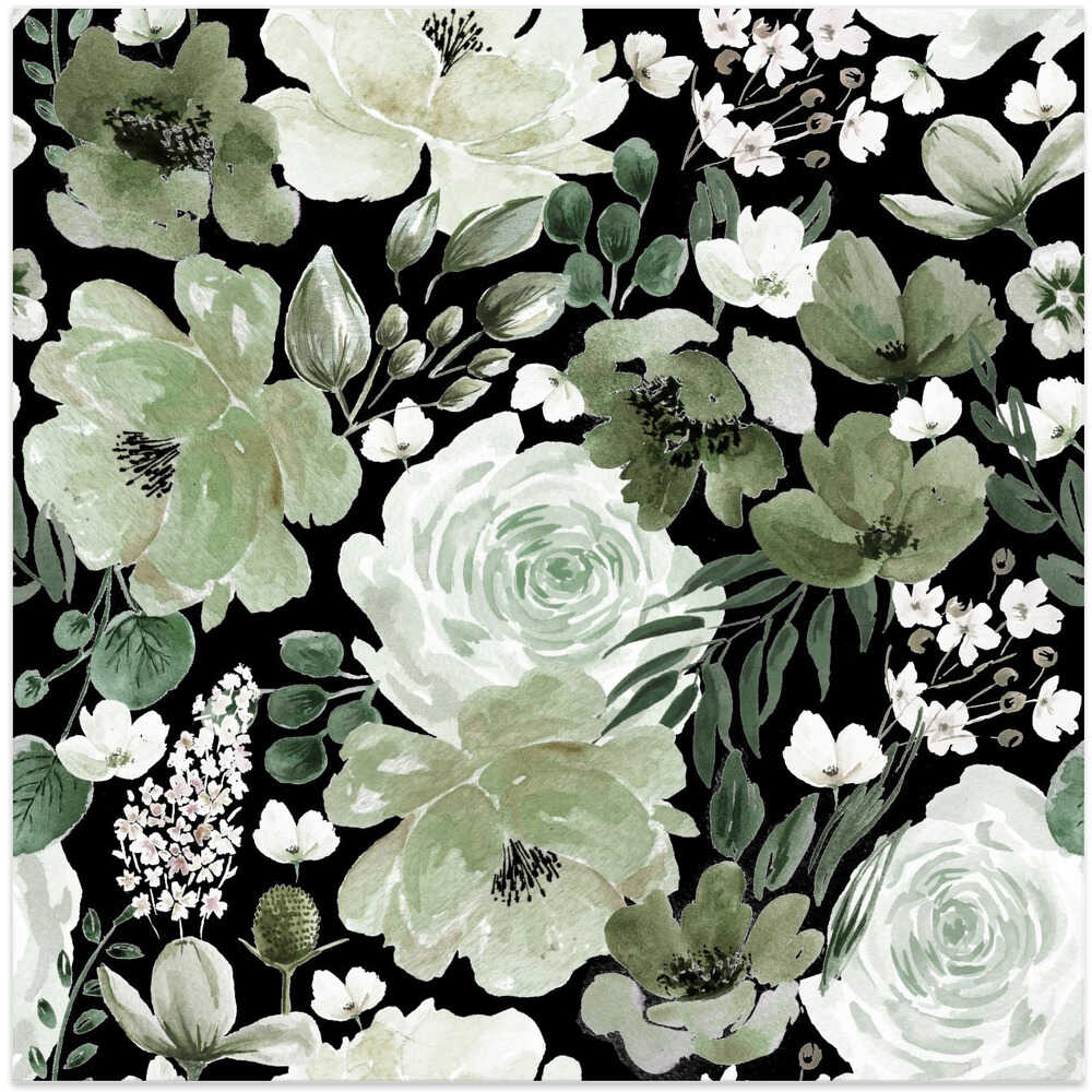 Floral Chaos Watercolor Pattern Dark Green