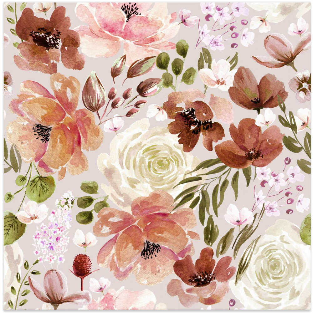 Floral Chaos Watercolor Pattern Light Beige