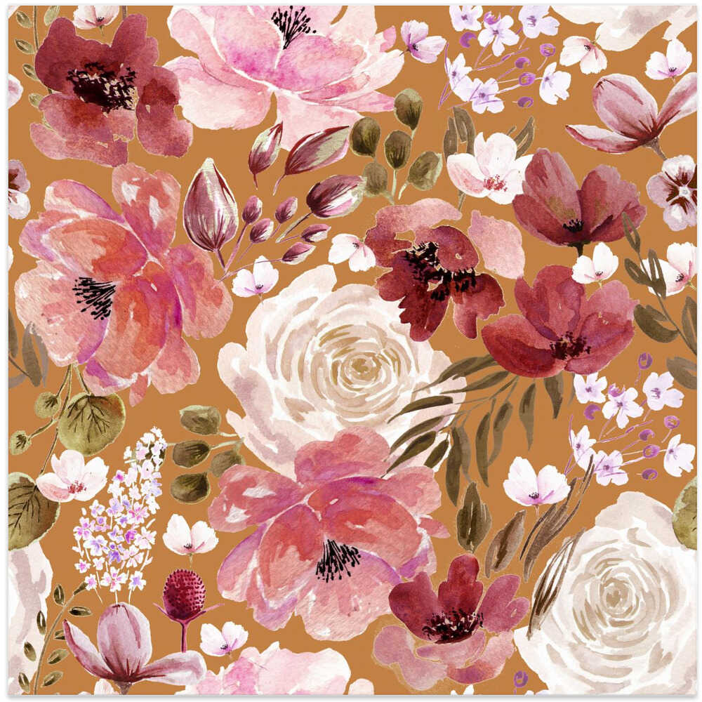 Floral Chaos Watercolor Pattern Orange