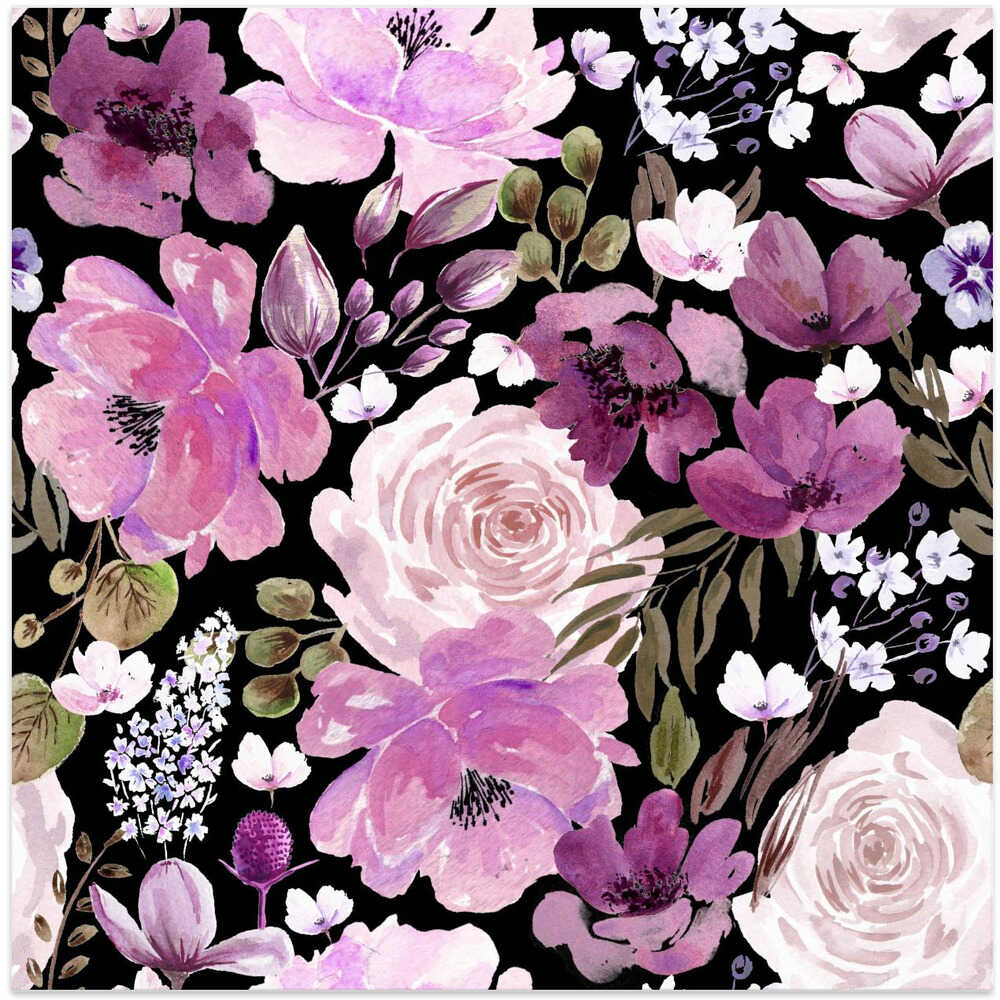 Floral Chaos Watercolor Pattern Dark Purple