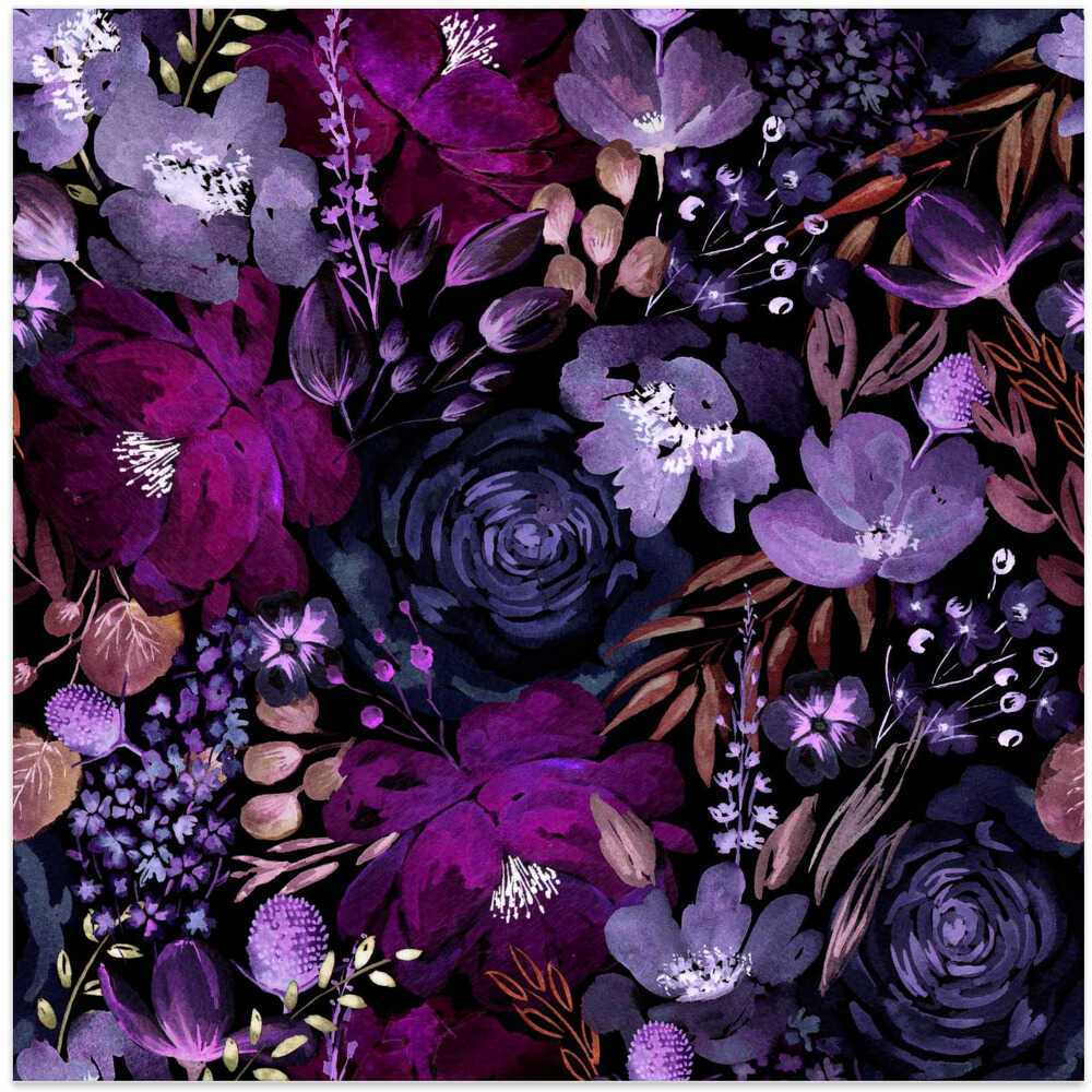 Floral Chaos Watercolor Pattern Dark Purple