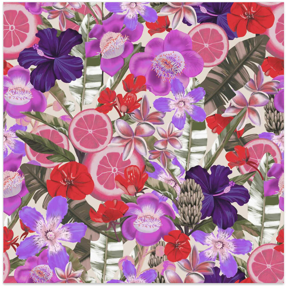 Flowes and Fruits Pattern Black