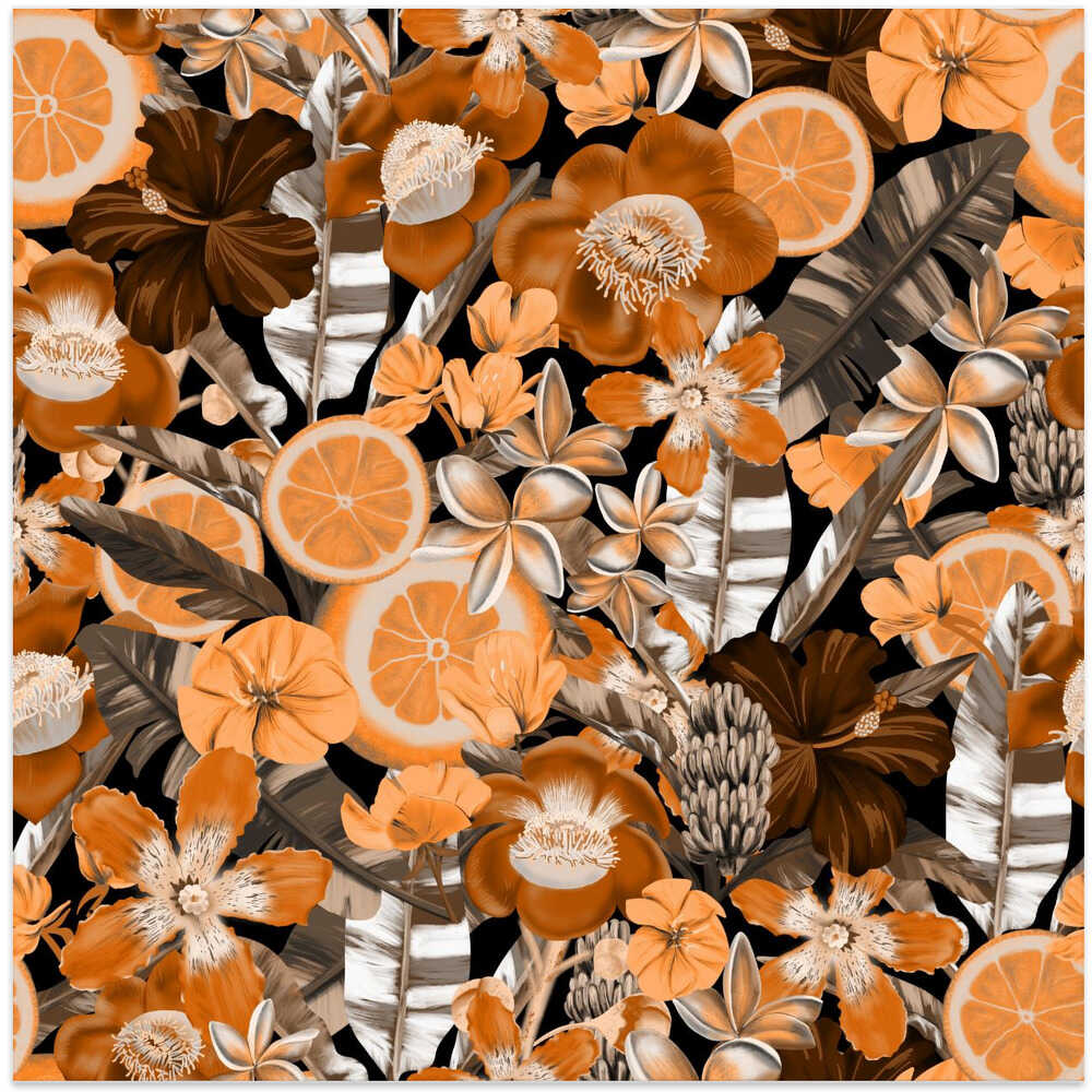 Flowes and Fruits Pattern Sepia