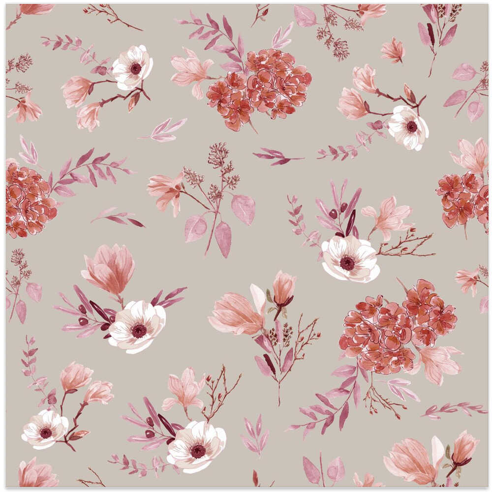 Floral Bouquets Pattern Red and Neutrals