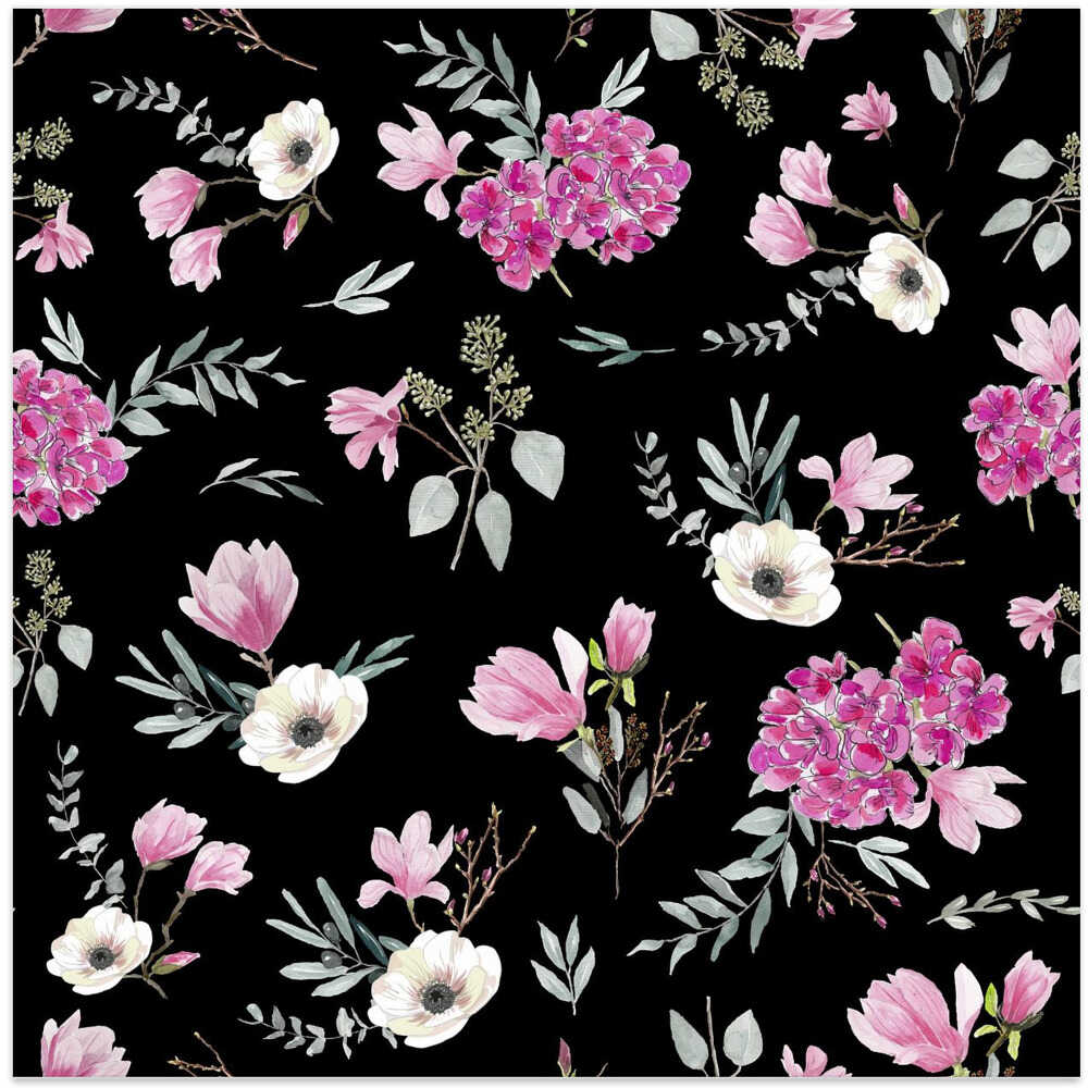 Floral Bouquets Pattern Black and Pink
