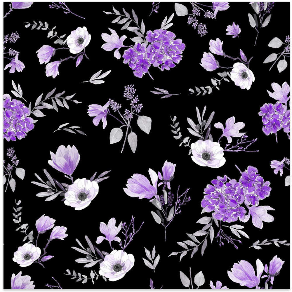 Floral Bouquets Pattern Lavender Black
