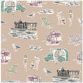Retro Beach Bathers Toile Taupe