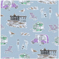 Retro Beach Bathers Toile blue