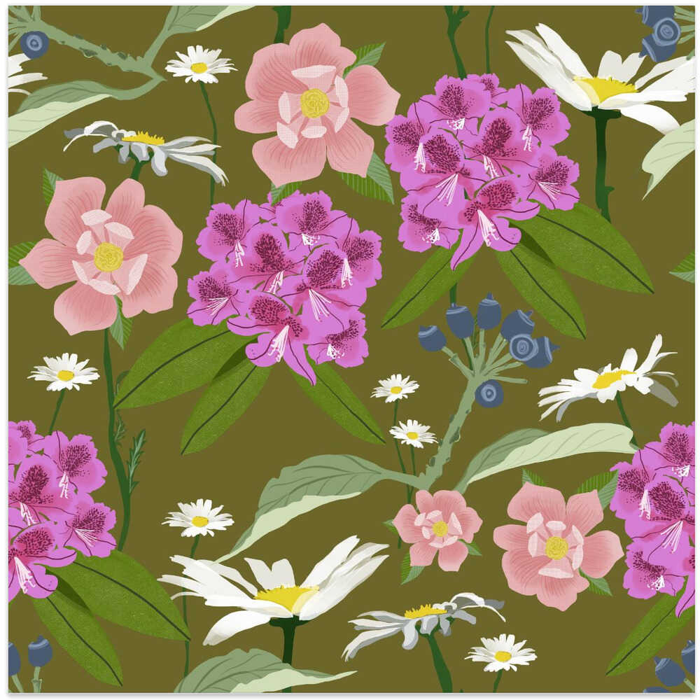 Rhododendrons and daisies