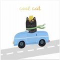 Cool Cat, Cute Black Cat in a Blue Car
