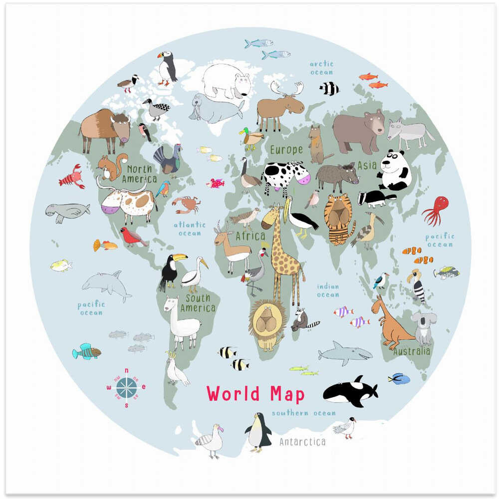 Illustrated World Map Light Grey By Carla Daly