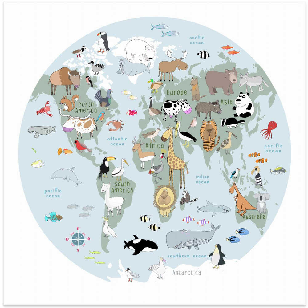 Illustrated World Map Light Grey By Carla Daly