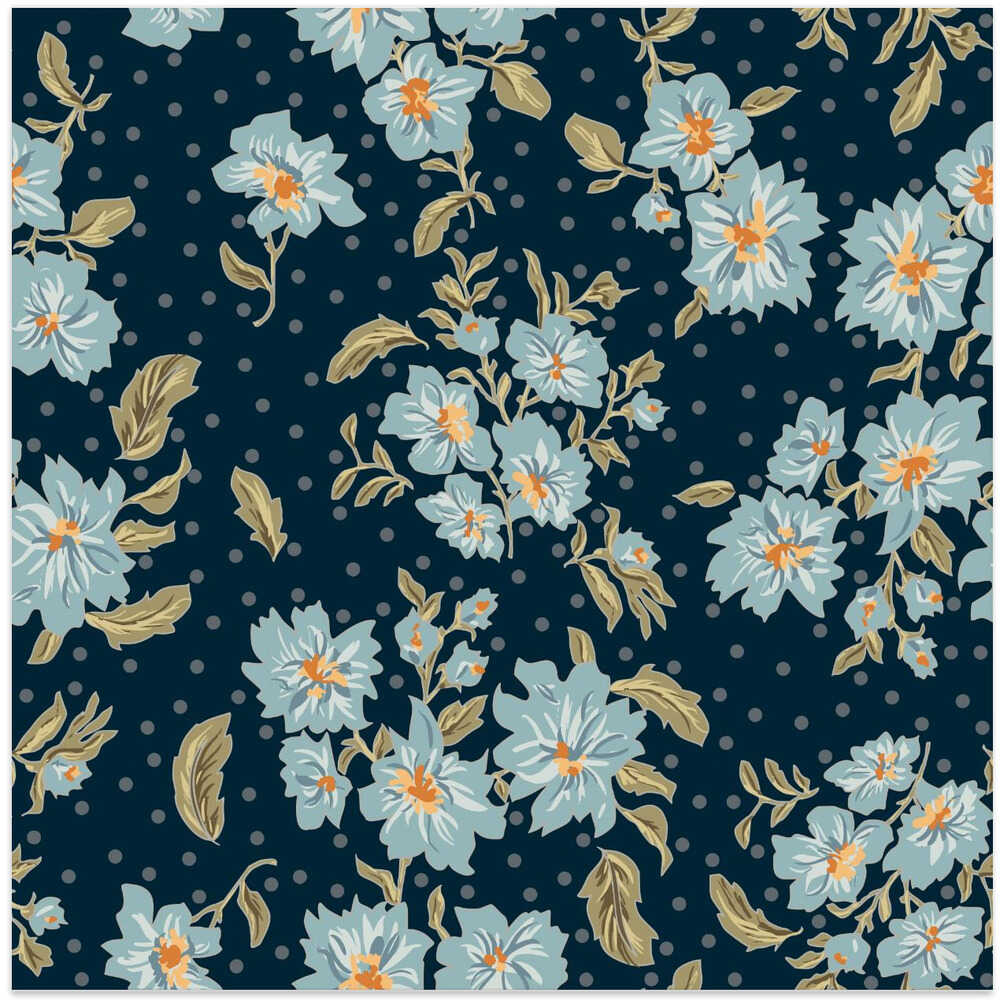 Floral Heritage bouquet moonshine blue pattern