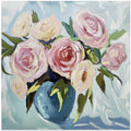 Pink Roses In a Blue Vase