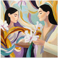 Two Women Holding Flowers