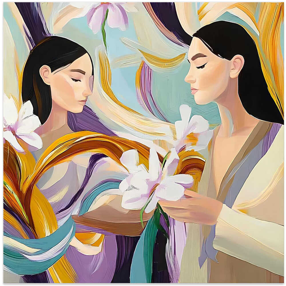 Two Women Holding Flowers