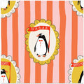 Framed festive penguins portrait Merry Christmas coral red pattern