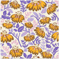 Maximalism 70s Retro Flowers burnt brown and lilac pattern