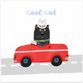 Cool Cat, Cute Black Cat in a Red Car
